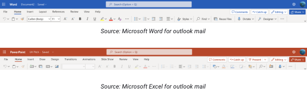 ms office excel and outlook ui